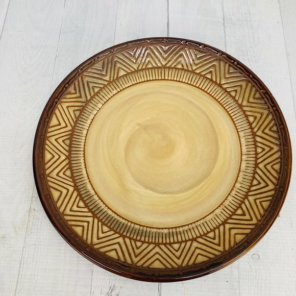 Noble Excellence NATIVE HABITAT Brown Tan Stoneware Geometric Dinner Plate Set 3 - Picture 7 of 10